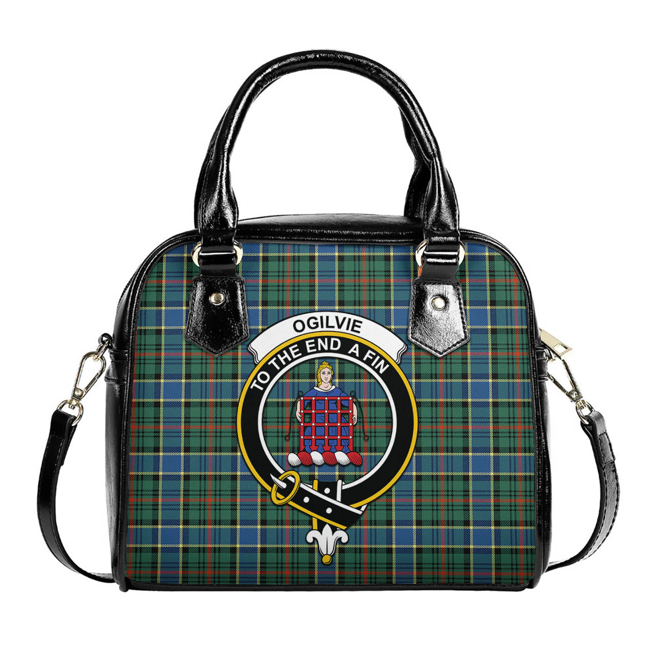 Ogilvie (Ogilvy) Hunting Ancient Tartan Shoulder Handbags with Family Crest One Size 6*25*22 cm - Tartanvibesclothing