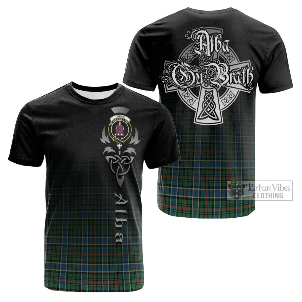 Tartan Vibes Clothing Ogilvie (Ogilvy) Hunting Ancient Tartan Cotton T-shirt Featuring Alba Gu Brath Family Crest Celtic Inspired