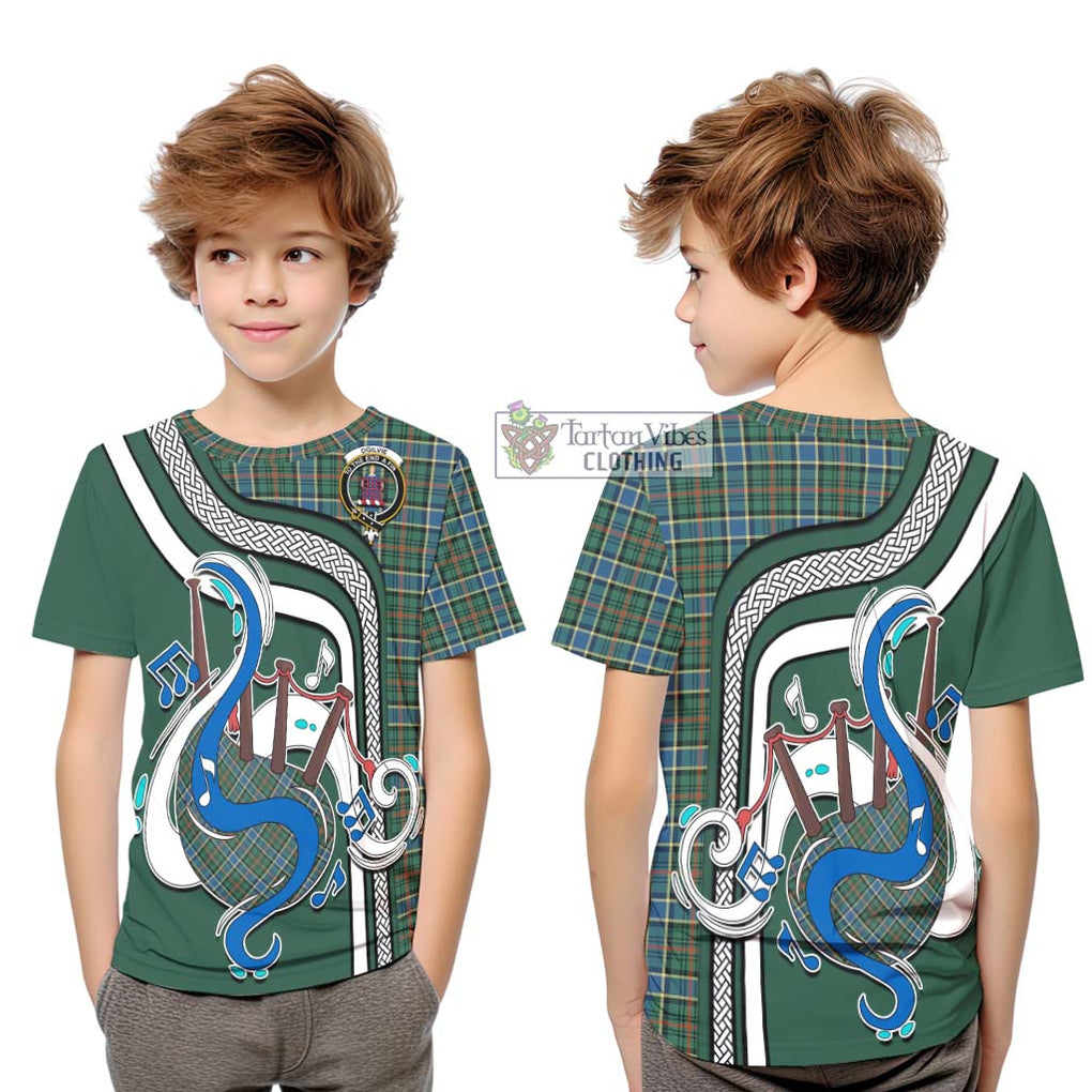 Tartan Vibes Clothing Ogilvie (Ogilvy) Hunting Ancient Tartan Kid T-Shirt with Epic Bagpipe Style