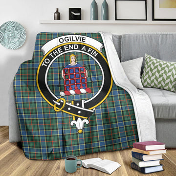 Ogilvie (Ogilvy) Hunting Ancient Tartan Blanket with Family Crest