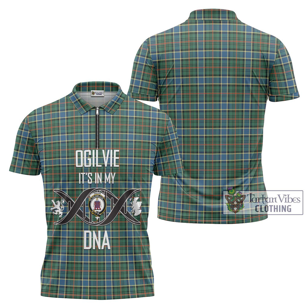 Ogilvie (Ogilvy) Hunting Ancient Tartan Zipper Polo Shirt with Family Crest DNA In Me Style Unisex - Tartanvibesclothing Shop