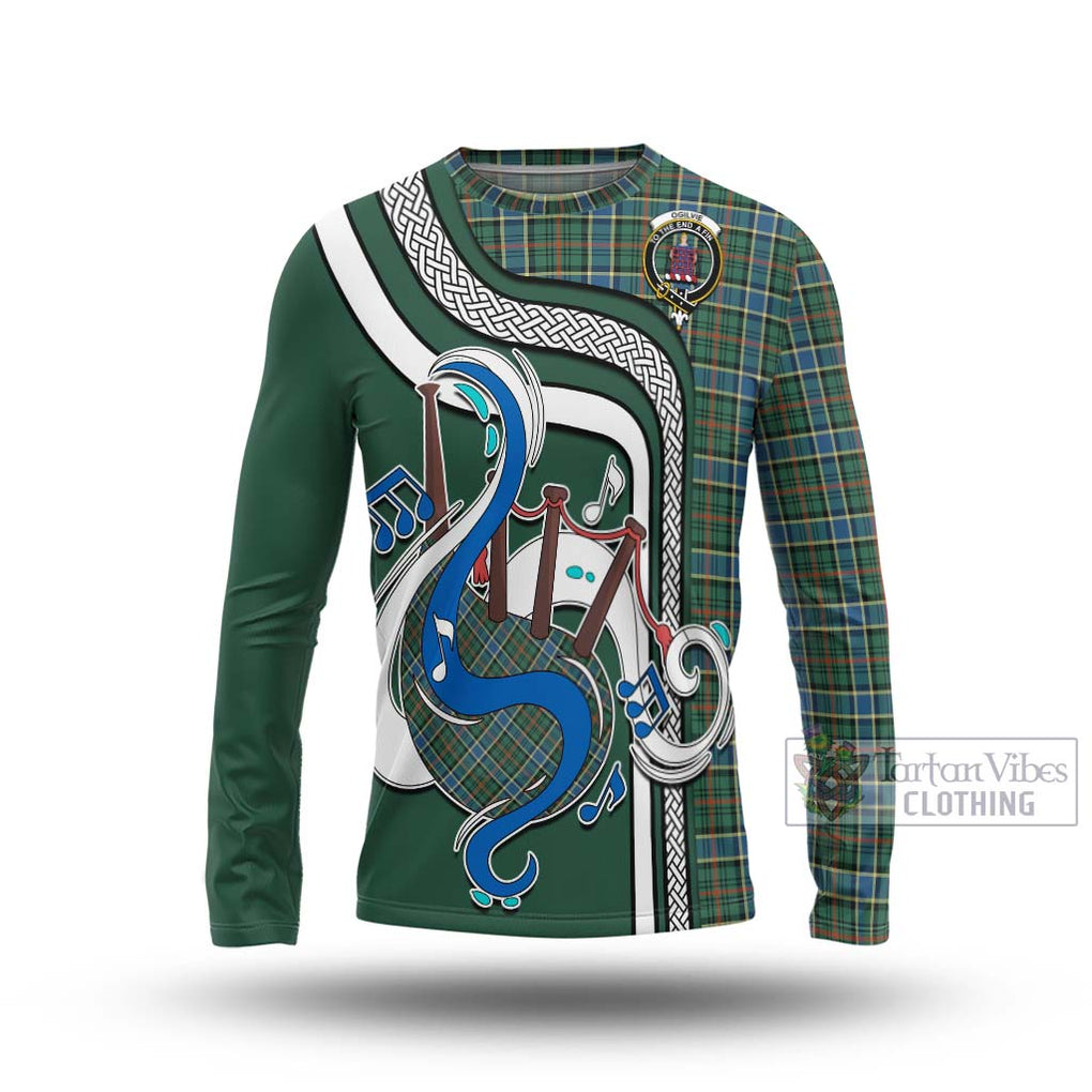 Tartan Vibes Clothing Ogilvie (Ogilvy) Hunting Ancient Tartan Long Sleeve T-Shirt with Epic Bagpipe Style