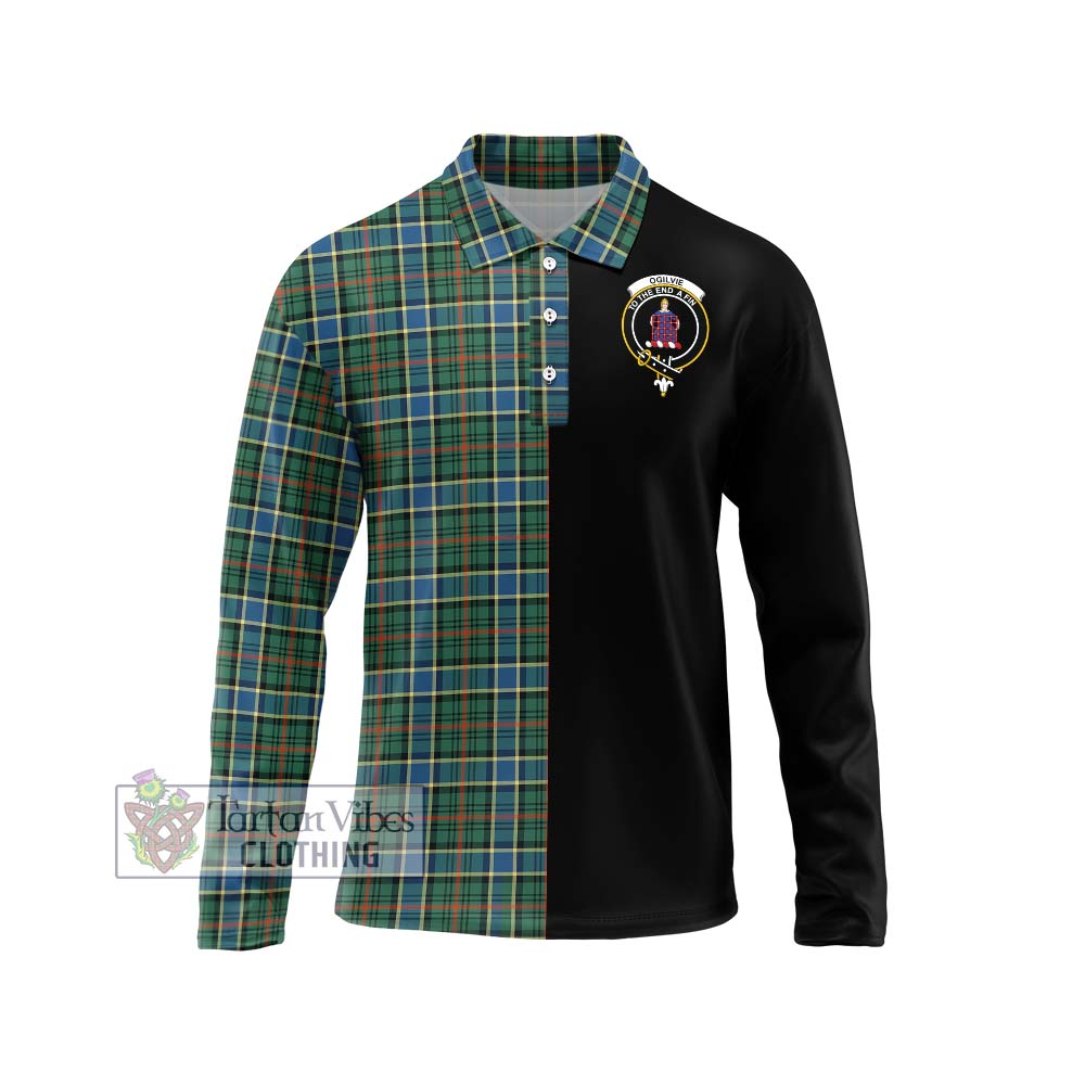 Ogilvie (Ogilvy) Hunting Ancient Tartan Long Sleeve Polo Shirt with Family Crest and Half Of Me Style Unisex - Tartanvibesclothing Shop