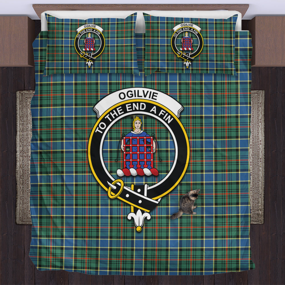 Ogilvie (Ogilvy) Hunting Ancient Tartan Bedding Set with Family Crest US Bedding Set - Tartan Vibes Clothing