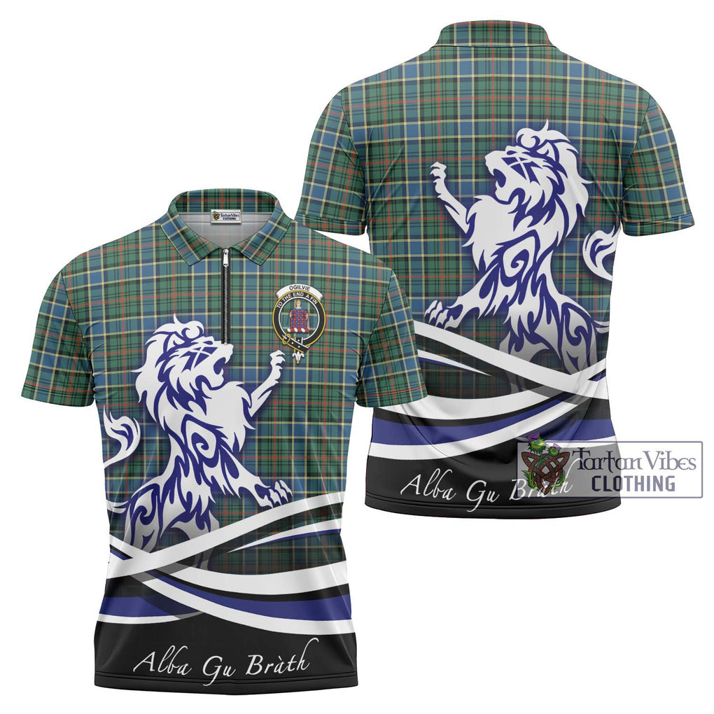 Ogilvie (Ogilvy) Hunting Ancient Tartan Zipper Polo Shirt with Alba Gu Brath Regal Lion Emblem Unisex - Tartanvibesclothing Shop