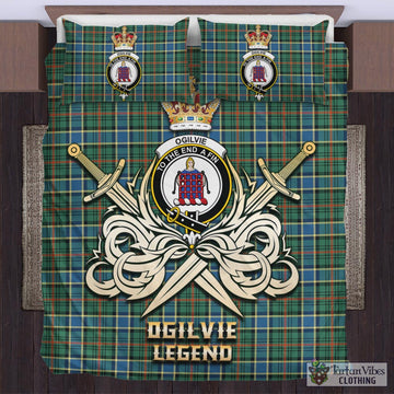 Ogilvie (Ogilvy) Hunting Ancient Tartan Bedding Set with Clan Crest and the Golden Sword of Courageous Legacy