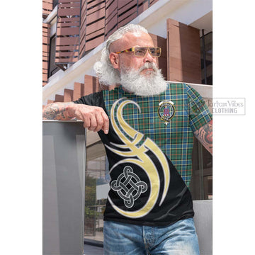 Ogilvie (Ogilvy) Hunting Ancient Tartan Cotton T-shirt with Family Crest and Celtic Symbol Style