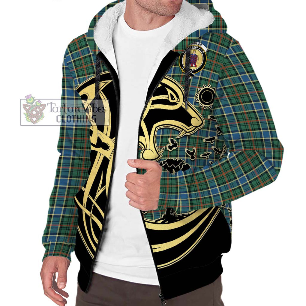 Ogilvie (Ogilvy) Hunting Ancient Tartan Sherpa Hoodie with Family Crest Celtic Wolf Style Unisex S - Tartan Vibes Clothing