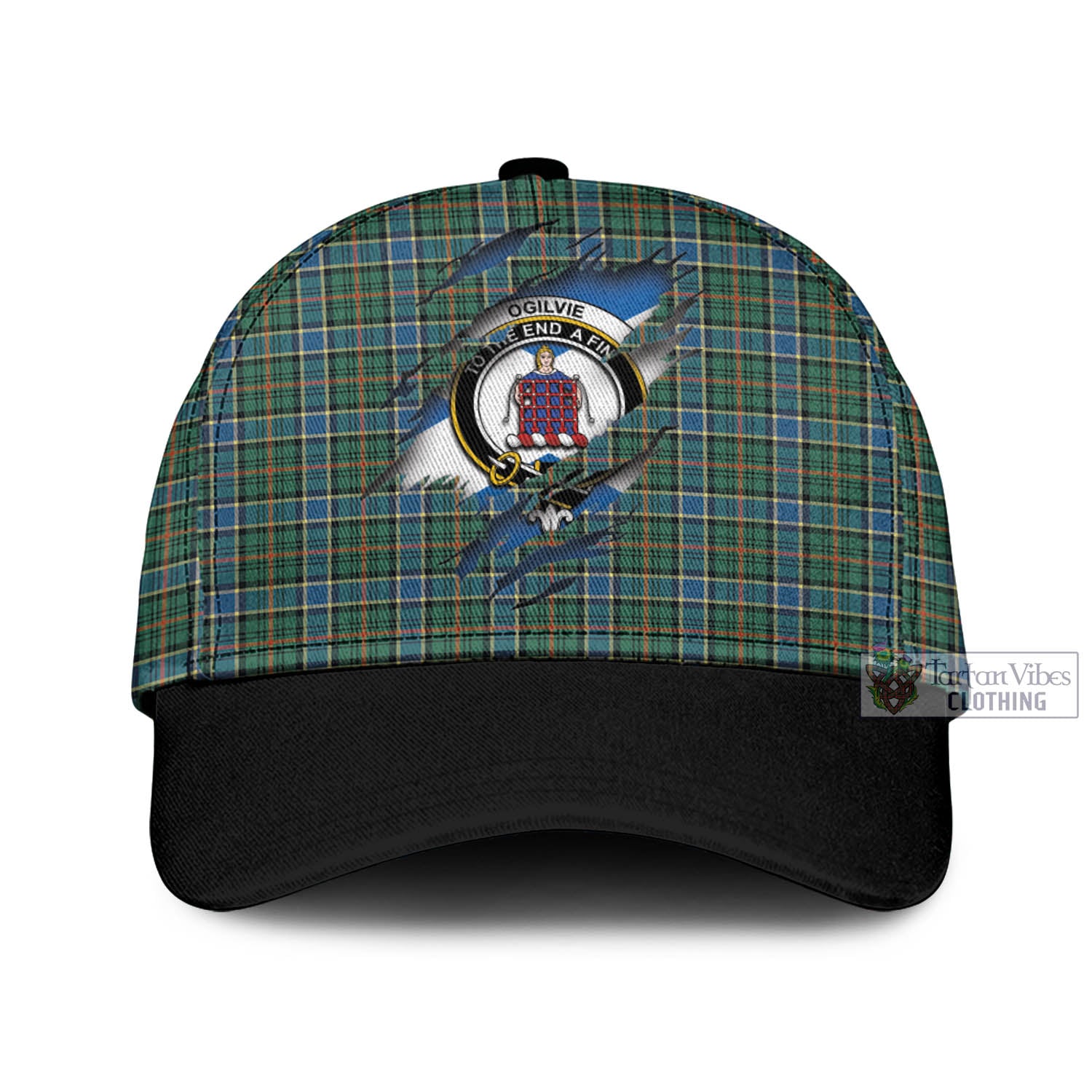 Tartan Vibes Clothing Ogilvie (Ogilvy) Hunting Ancient Tartan Classic Cap with Family Crest In Me Style