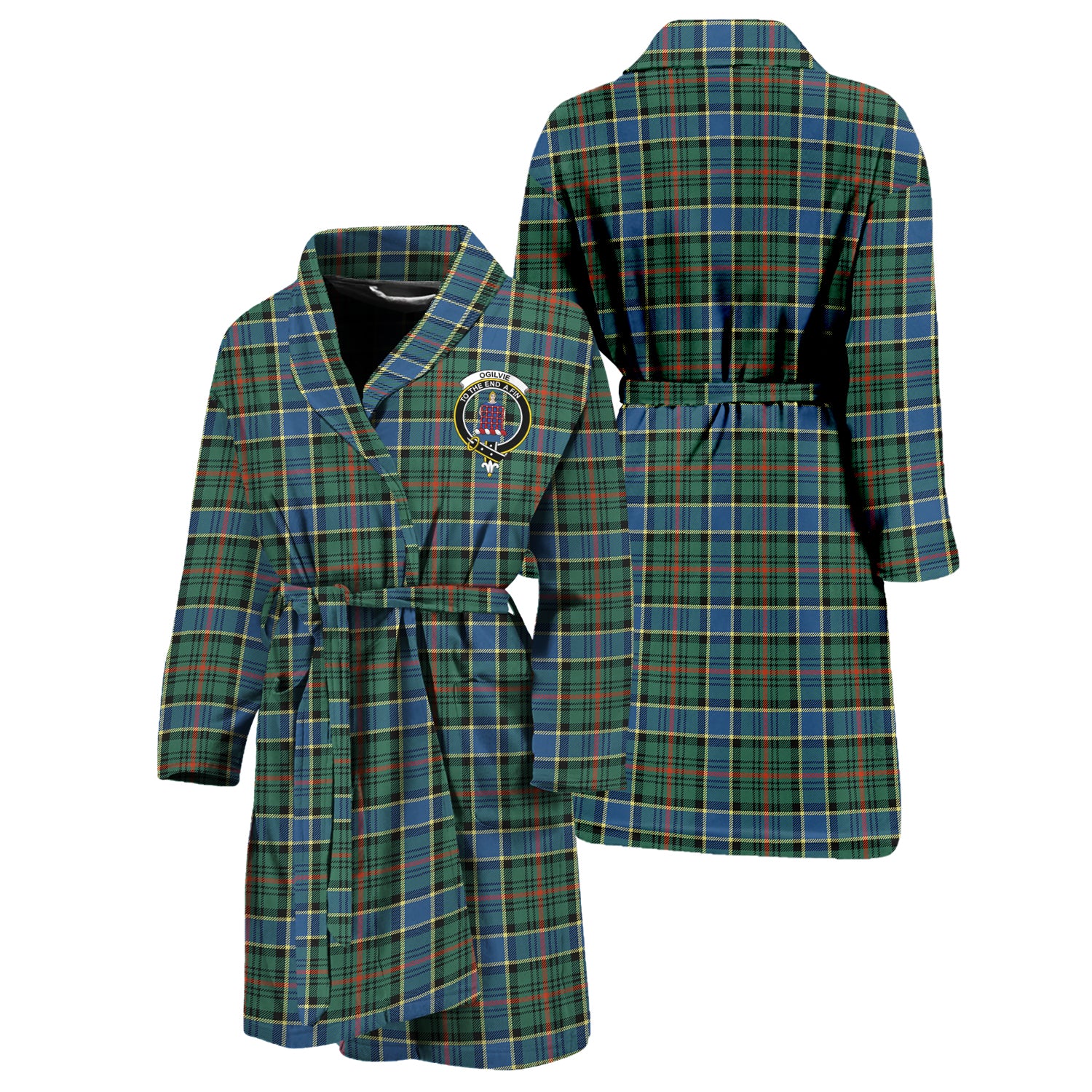 Ogilvie (Ogilvy) Hunting Ancient Tartan Bathrobe with Family Crest Unisex S - Tartan Vibes Clothing