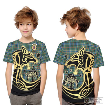 Ogilvie (Ogilvy) Hunting Ancient Tartan Kid T-Shirt with Family Crest Celtic Wolf Style