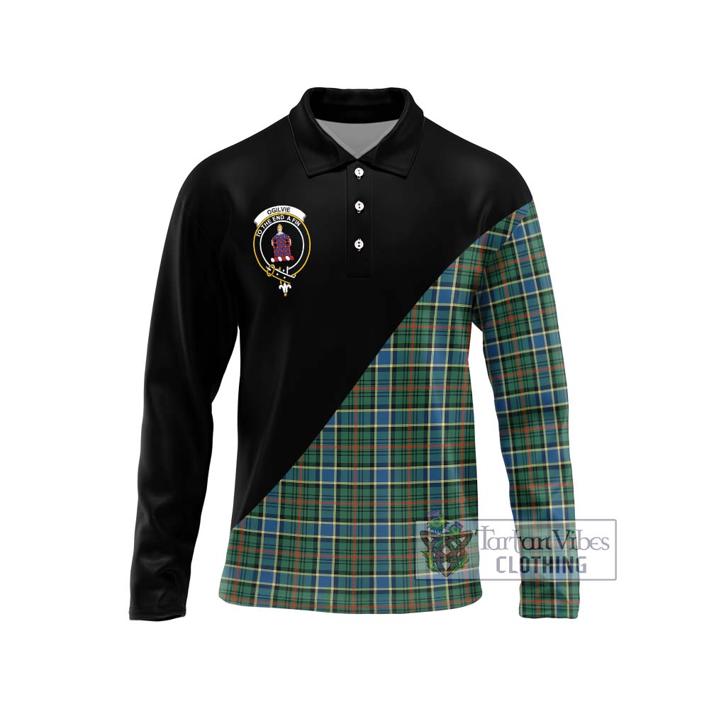 Ogilvie (Ogilvy) Hunting Ancient Tartan Long Sleeve Polo Shirt with Family Crest and Military Logo Style Unisex - Tartanvibesclothing Shop