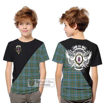 Ogilvie (Ogilvy) Hunting Ancient Tartan Kid T-Shirt with Family Crest and Military Logo Style