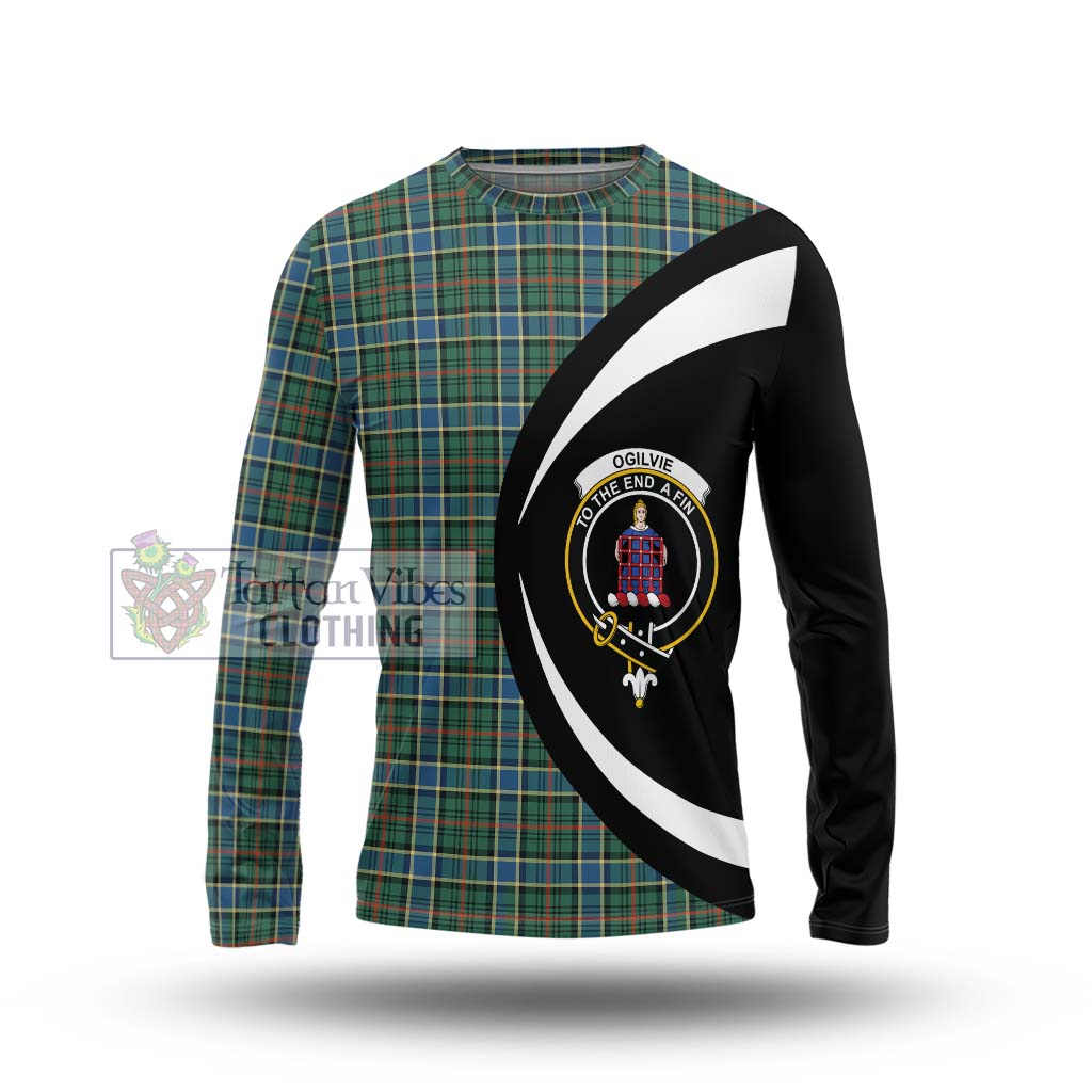 Ogilvie (Ogilvy) Hunting Ancient Tartan Long Sleeve T-Shirt with Family Crest Circle Style Unisex - Tartan Vibes Clothing