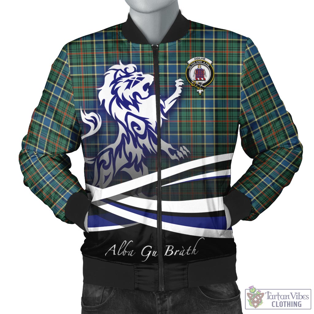 Tartan Vibes Clothing Ogilvie (Ogilvy) Hunting Ancient Tartan Bomber Jacket with Alba Gu Brath Regal Lion Emblem