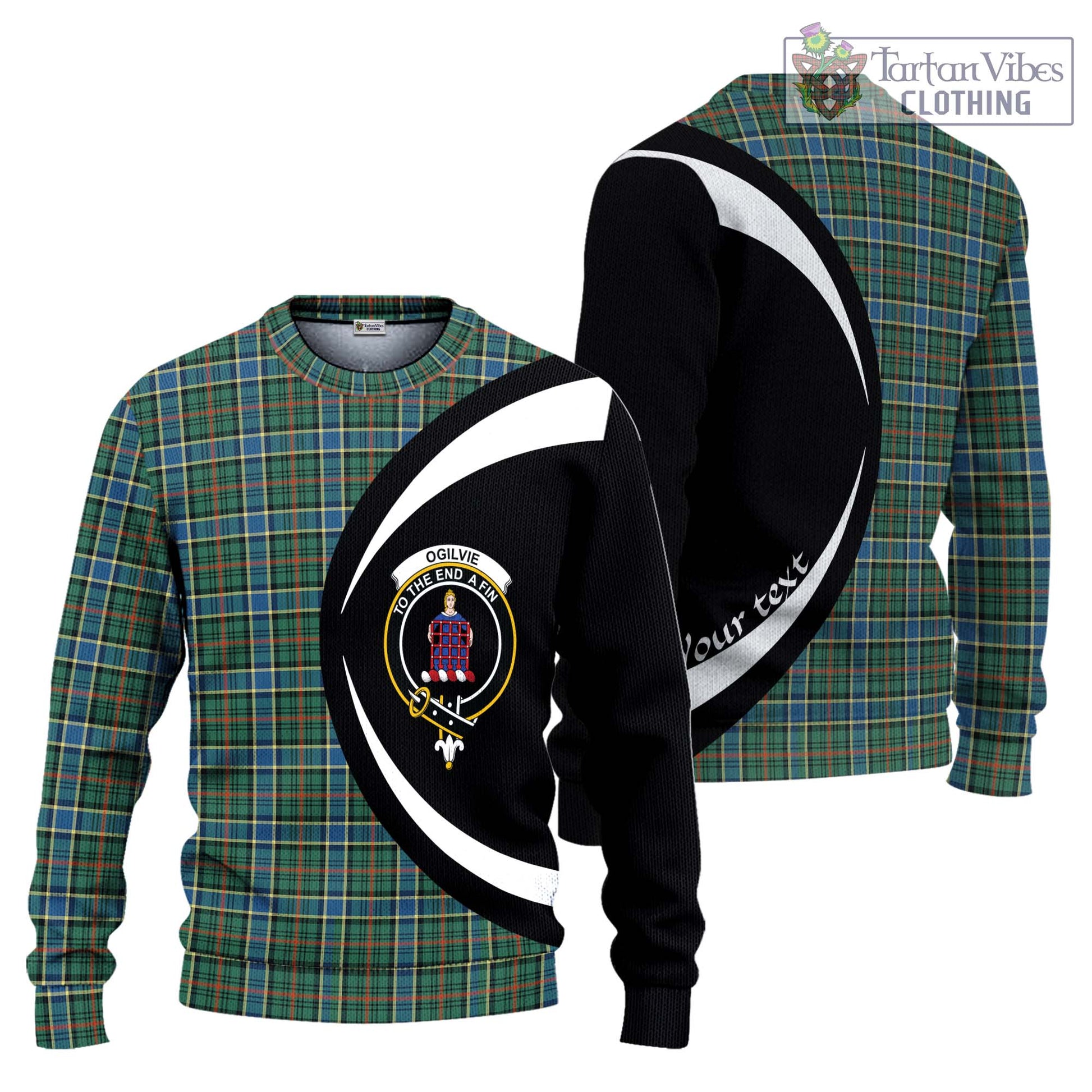 Ogilvie (Ogilvy) Hunting Ancient Tartan Knitted Sweater with Family Crest Circle Style Unisex - Tartan Vibes Clothing