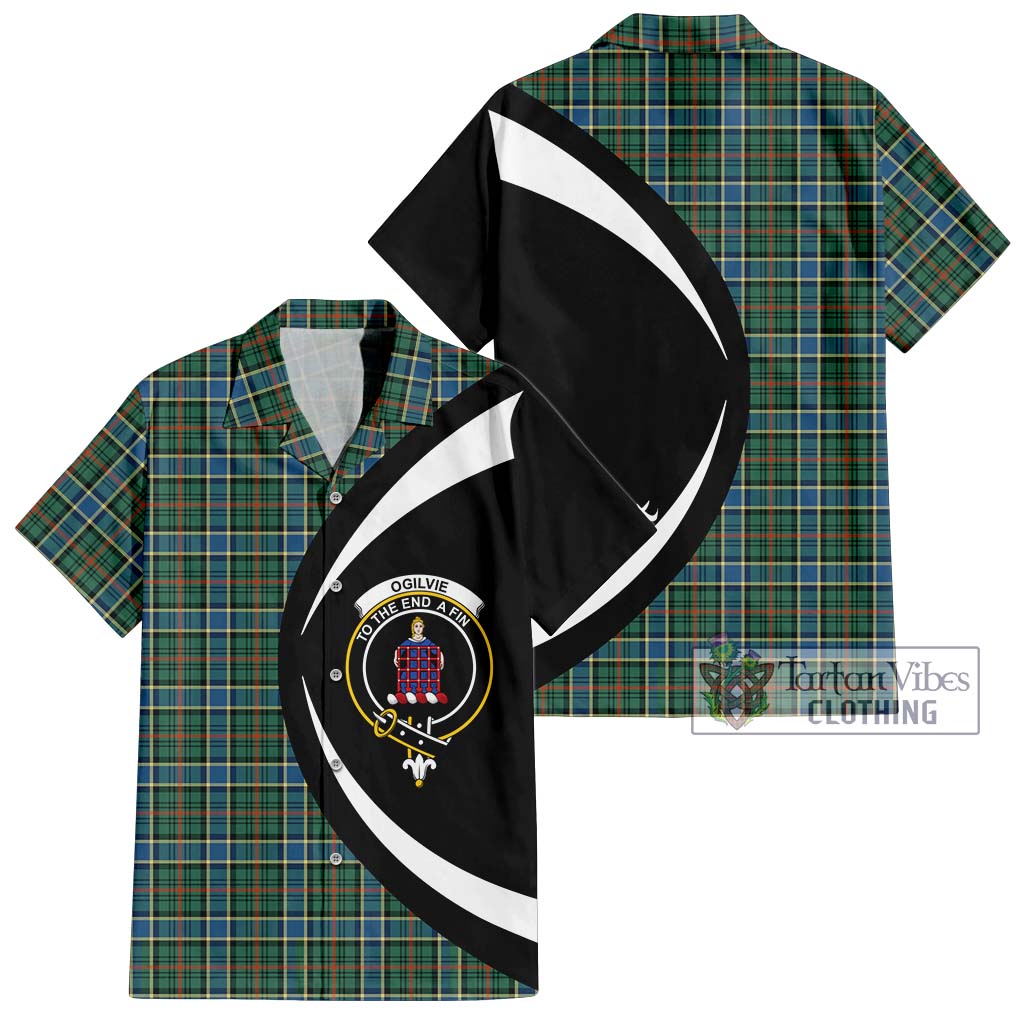 Ogilvie (Ogilvy) Hunting Ancient Tartan Short Sleeve Button Up with Family Crest Circle Style Kid - Tartan Vibes Clothing