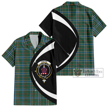 Ogilvie (Ogilvy) Hunting Ancient Tartan Short Sleeve Button Up with Family Crest Circle Style