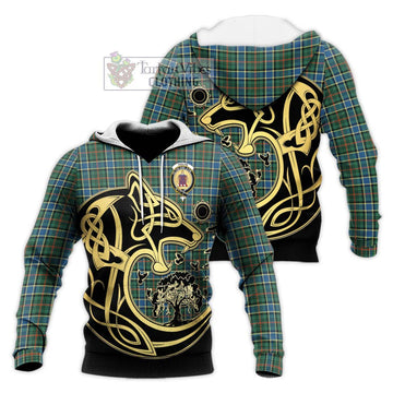 Ogilvie (Ogilvy) Hunting Ancient Tartan Knitted Hoodie with Family Crest Celtic Wolf Style