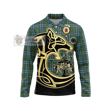 Ogilvie (Ogilvy) Hunting Ancient Tartan Long Sleeve Polo Shirt with Family Crest Celtic Wolf Style