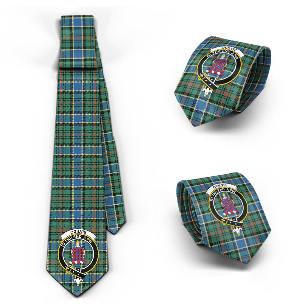 Ogilvie (Ogilvy) Hunting Ancient Tartan Classic Necktie with Family Crest Necktie One Size - Tartan Vibes Clothing