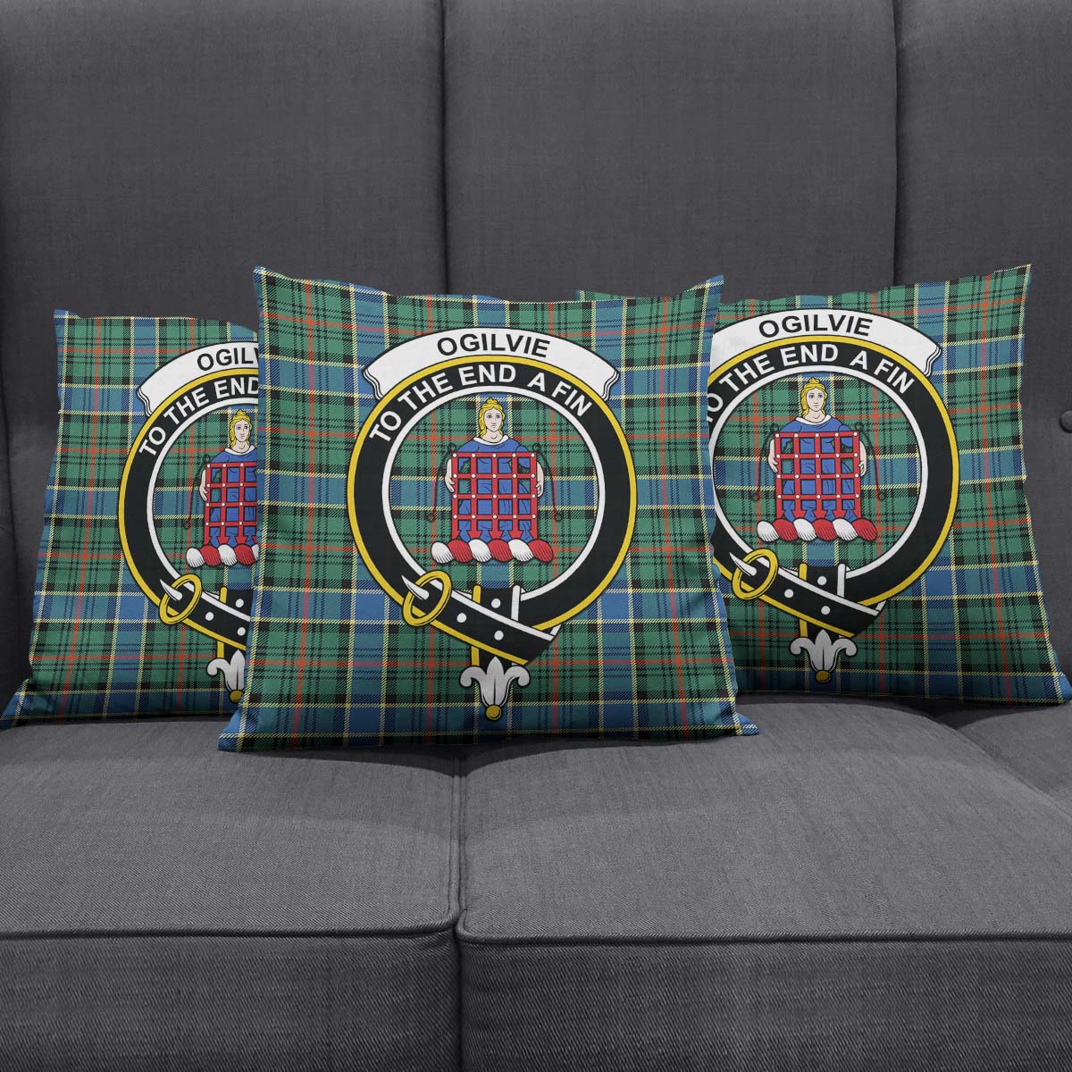 Ogilvie (Ogilvy) Hunting Ancient Tartan Pillow Cover with Family Crest Square Pillow Cover - Tartanvibesclothing