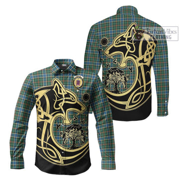 Ogilvie (Ogilvy) Hunting Ancient Tartan Long Sleeve Button Shirt with Family Crest Celtic Wolf Style