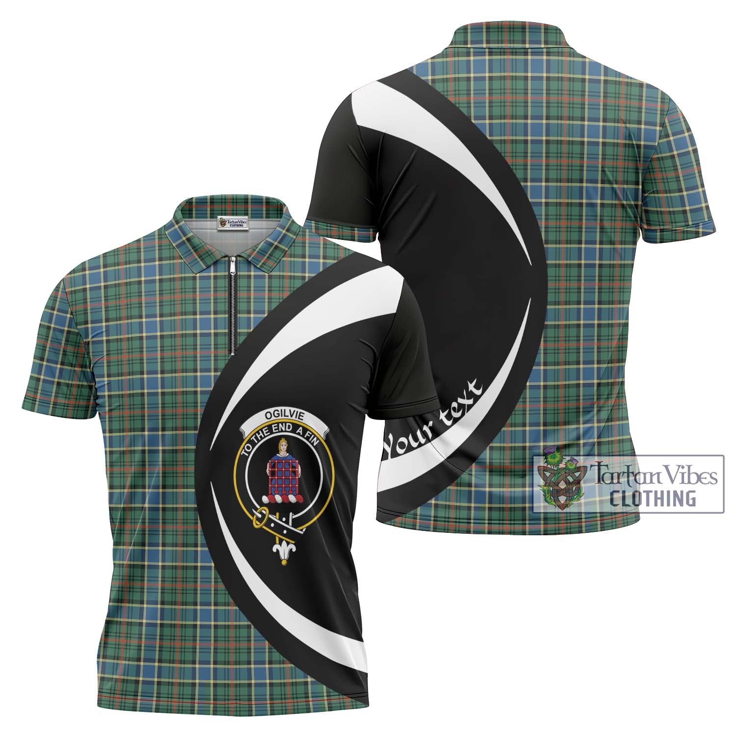 Tartan Vibes Clothing Ogilvie (Ogilvy) Hunting Ancient Tartan Zipper Polo Shirt with Family Crest Circle Style