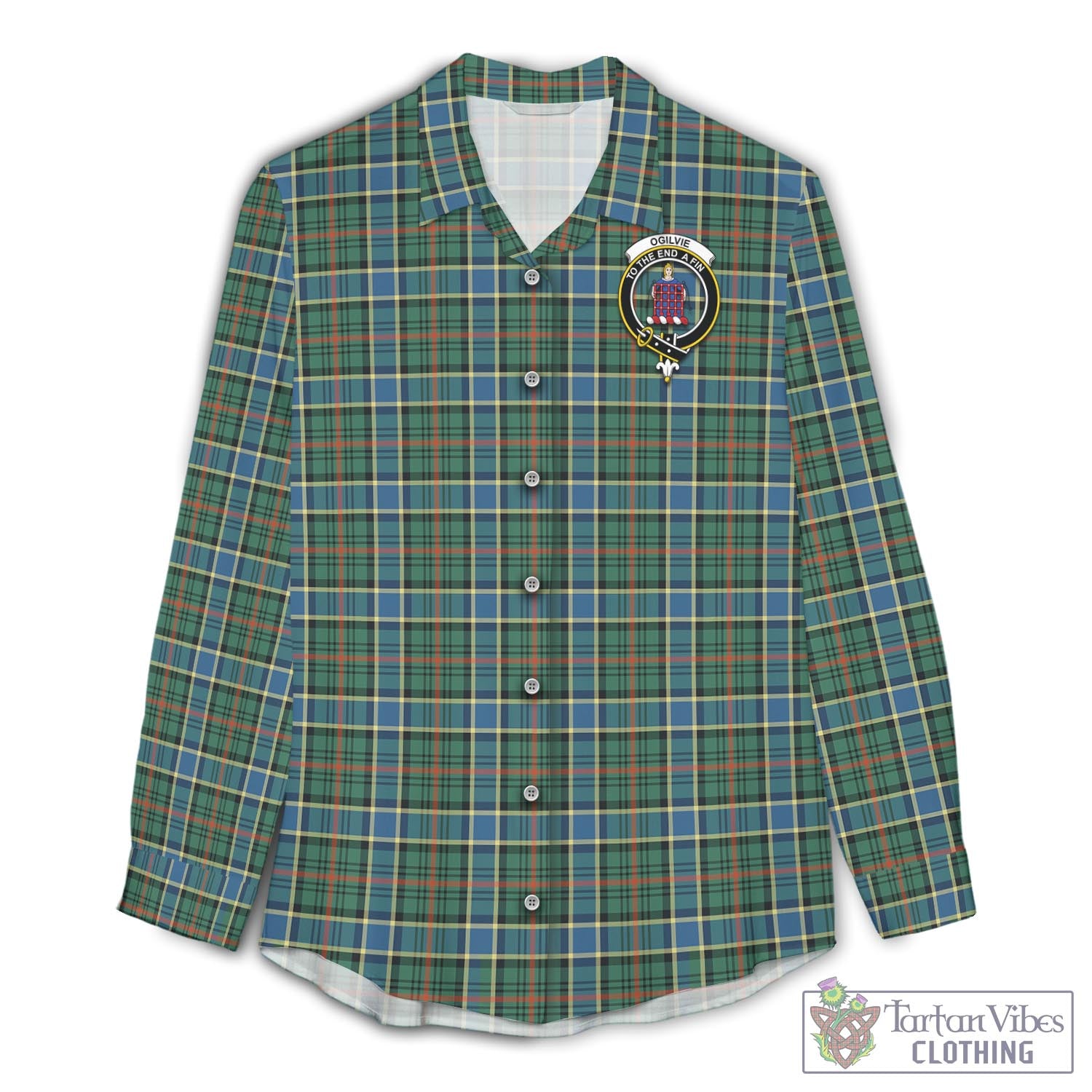 Tartan Vibes Clothing Ogilvie (Ogilvy) Hunting Ancient Tartan Womens Casual Shirt with Family Crest