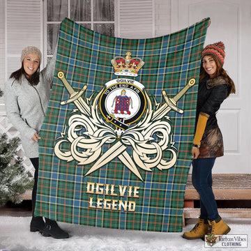 Ogilvie (Ogilvy) Hunting Ancient Tartan Blanket with Clan Crest and the Golden Sword of Courageous Legacy