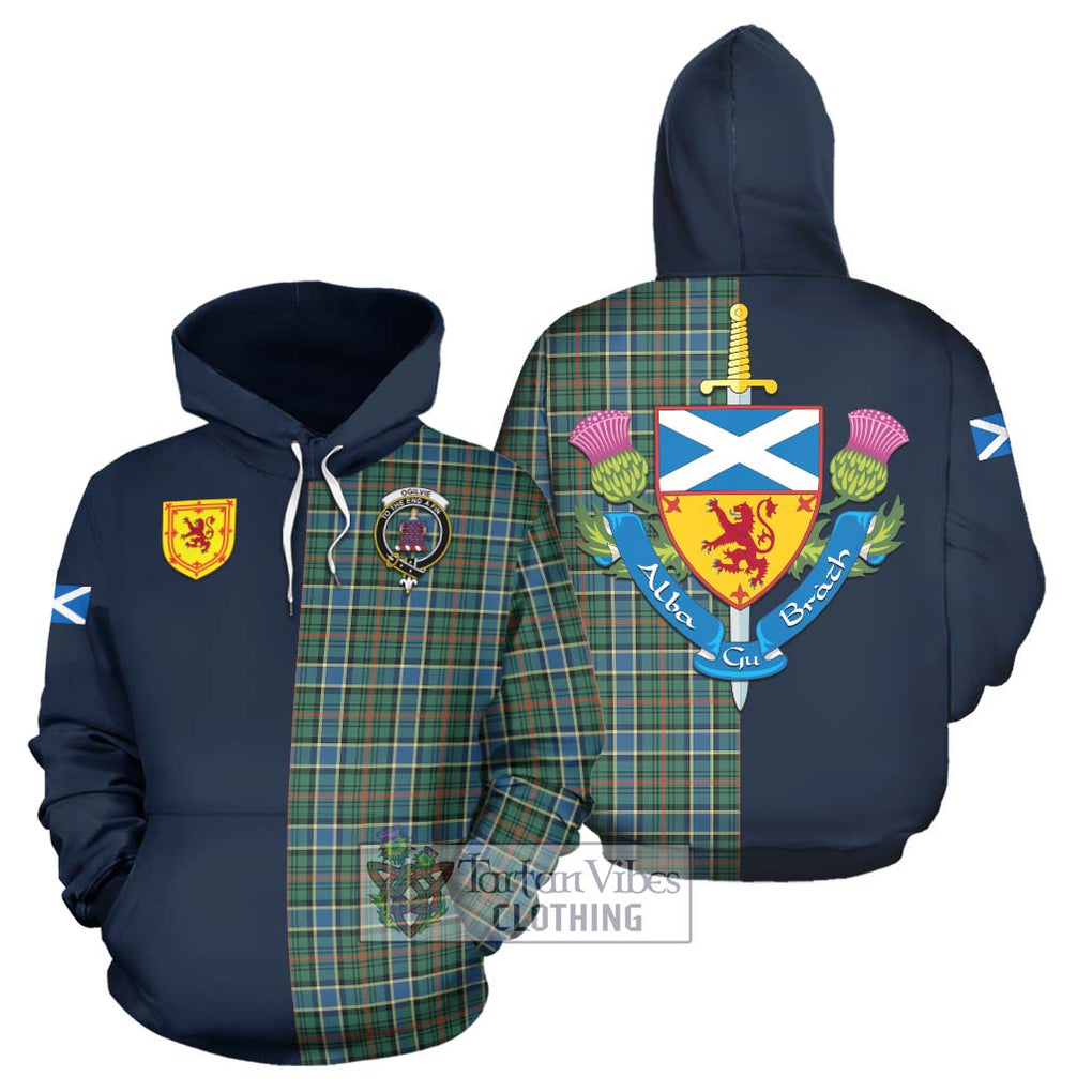 Tartan Vibes Clothing Ogilvie (Ogilvy) Hunting Ancient Tartan Hoodie with Scottish Lion Royal Arm Half Style