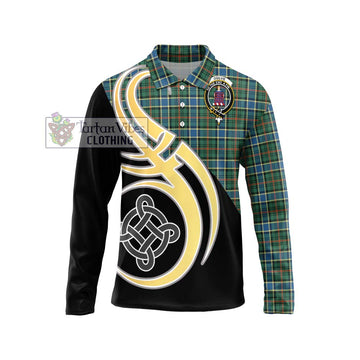 Ogilvie (Ogilvy) Hunting Ancient Tartan Long Sleeve Polo Shirt with Family Crest and Celtic Symbol Style