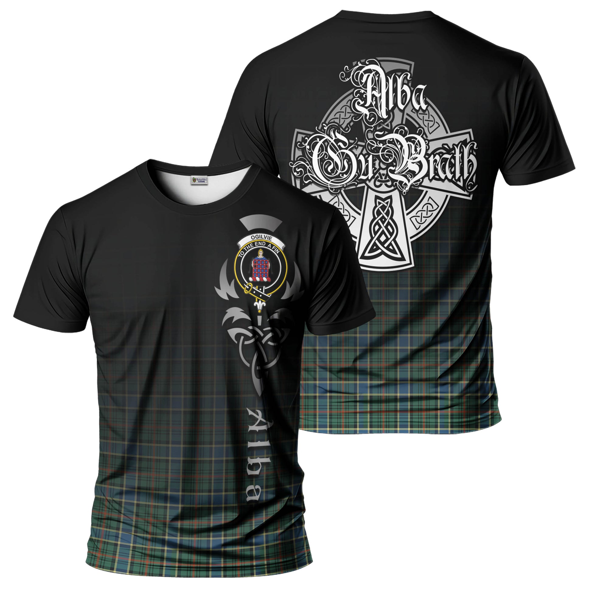 Tartan Vibes Clothing Ogilvie (Ogilvy) Hunting Ancient Tartan T-Shirt Featuring Alba Gu Brath Family Crest Celtic Inspired