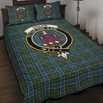 Ogilvie (Ogilvy) Hunting Ancient Tartan Quilt Bed Set with Family Crest