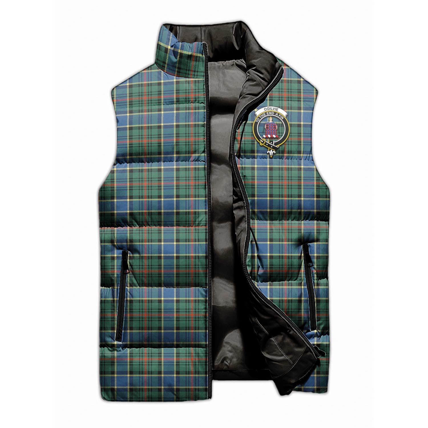 Ogilvie (Ogilvy) Hunting Ancient Tartan Sleeveless Puffer Jacket with Family Crest - Tartanvibesclothing