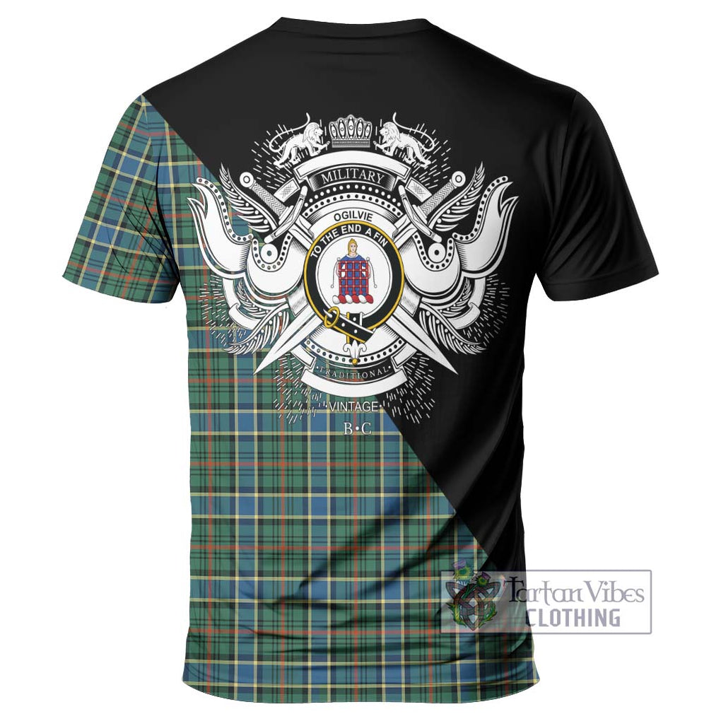 Ogilvie (Ogilvy) Hunting Ancient Tartan T-Shirt with Family Crest and Military Logo Style - Tartanvibesclothing Shop