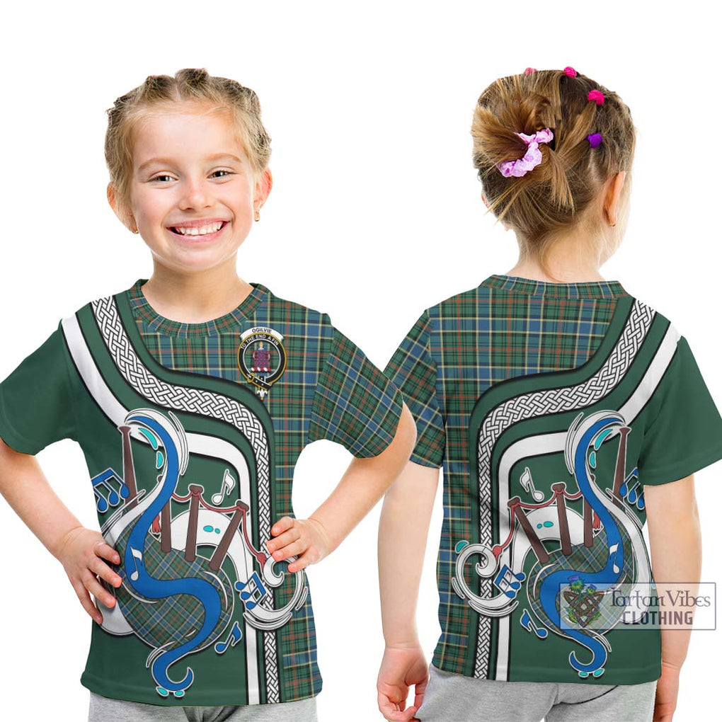 Tartan Vibes Clothing Ogilvie (Ogilvy) Hunting Ancient Tartan Kid T-Shirt with Epic Bagpipe Style