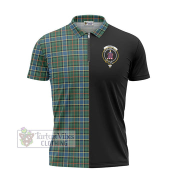 Ogilvie (Ogilvy) Hunting Ancient Tartan Zipper Polo Shirt with Family Crest and Half Of Me Style