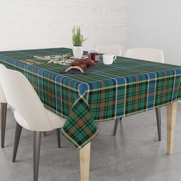 Ogilvie (Ogilvy) Hunting Ancient Tartan Tablecloth with Clan Crest and the Golden Sword of Courageous Legacy