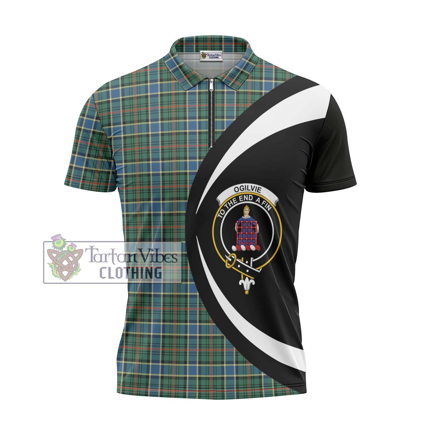 Tartan Vibes Clothing Ogilvie (Ogilvy) Hunting Ancient Tartan Zipper Polo Shirt with Family Crest Circle Style