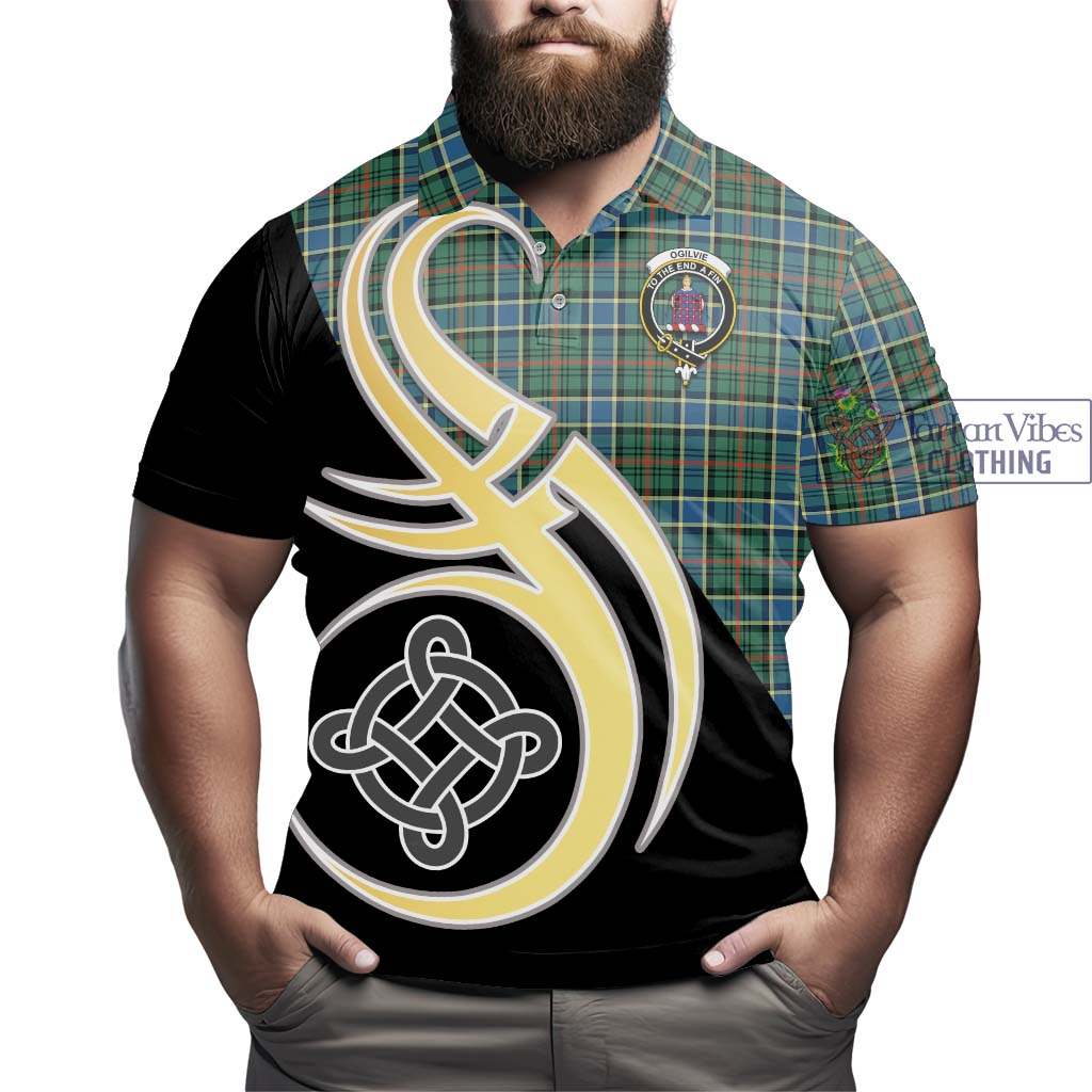 Tartan Vibes Clothing Ogilvie (Ogilvy) Hunting Ancient Tartan Polo Shirt with Family Crest and Celtic Symbol Style