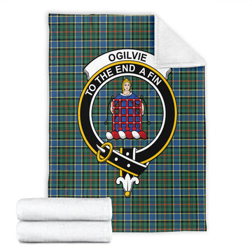 Ogilvie (Ogilvy) Hunting Ancient Tartan Blanket with Family Crest