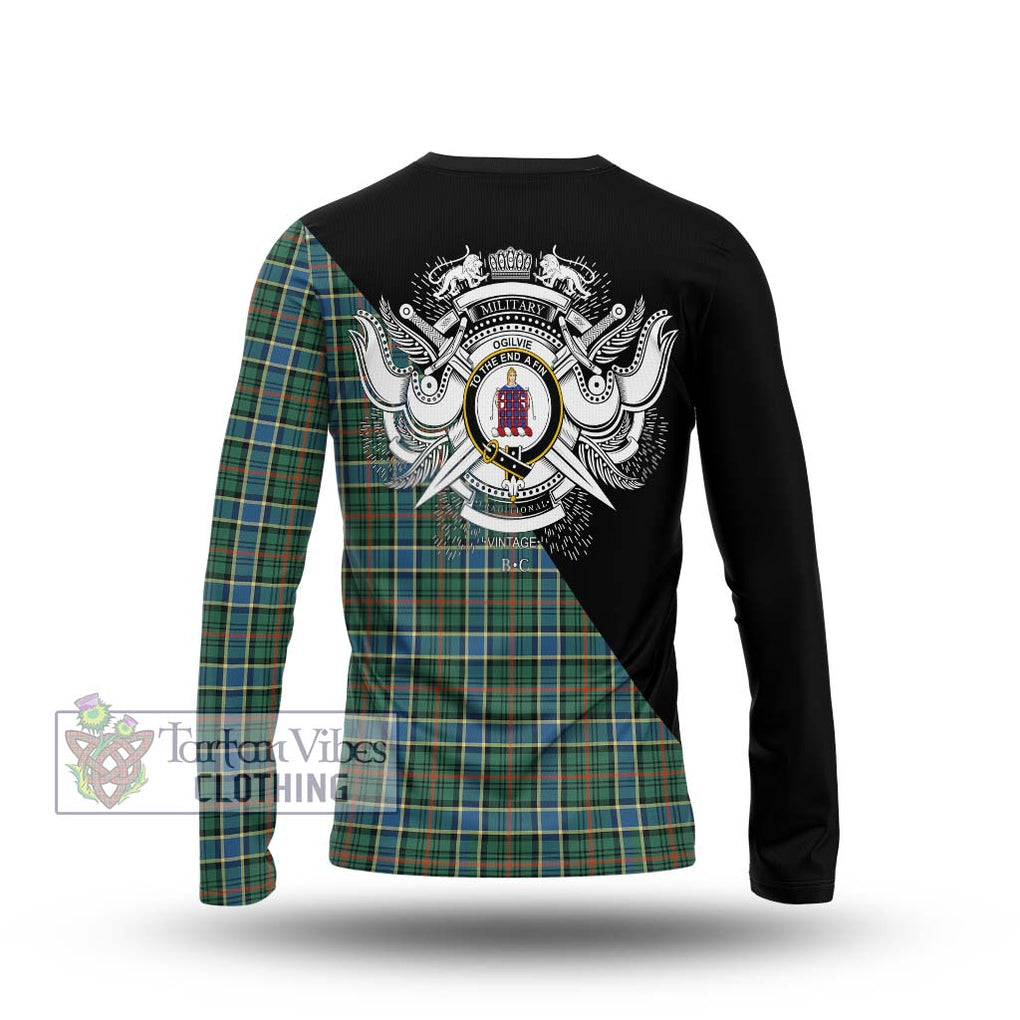 Ogilvie (Ogilvy) Hunting Ancient Tartan Long Sleeve T-Shirt with Family Crest and Military Logo Style - Tartanvibesclothing Shop