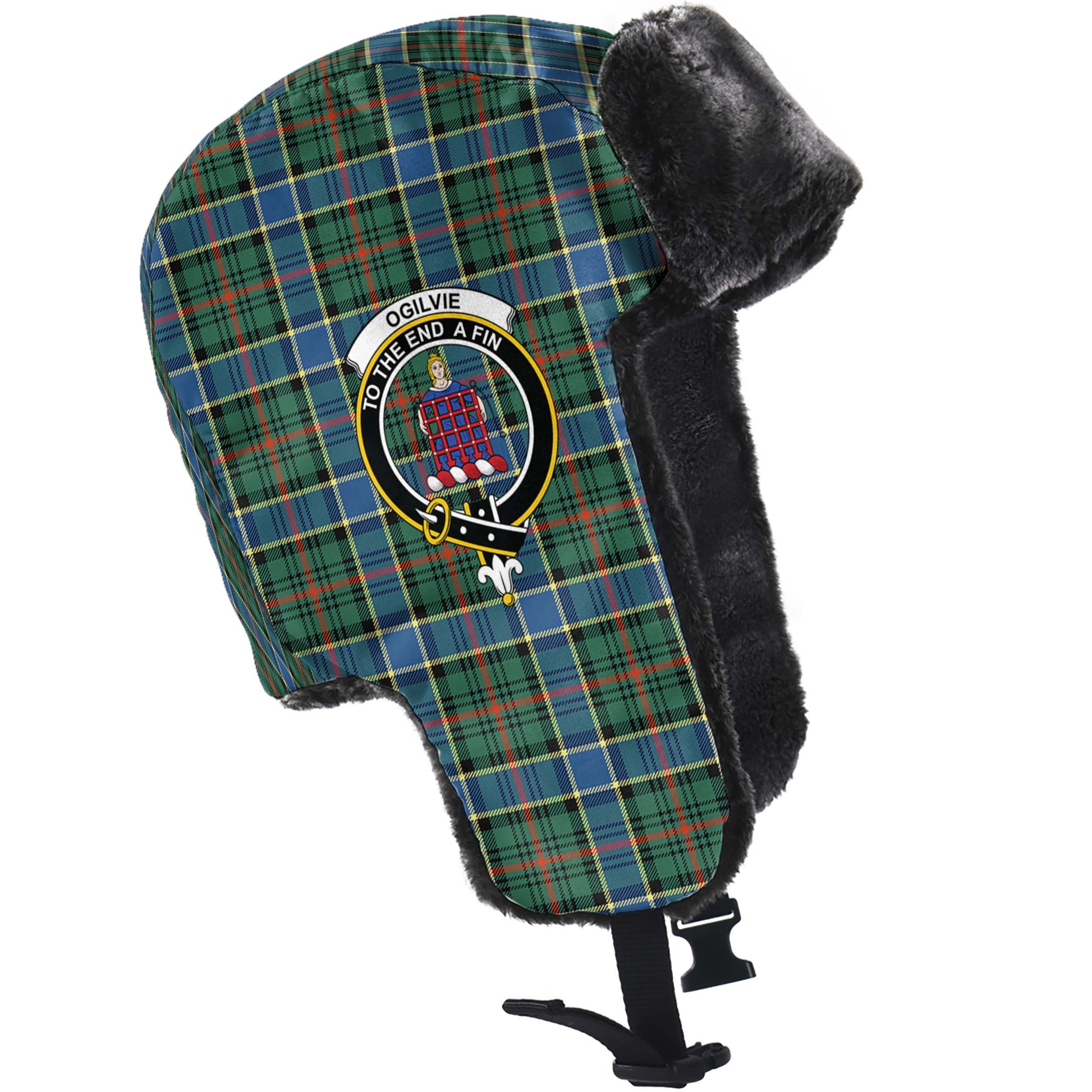 Ogilvie (Ogilvy) Hunting Ancient Tartan Winter Trapper Hat with Family Crest - Tartanvibesclothing