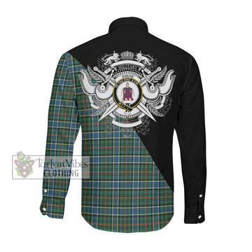 Ogilvie (Ogilvy) Hunting Ancient Tartan Long Sleeve Button Shirt with Family Crest and Military Logo Style