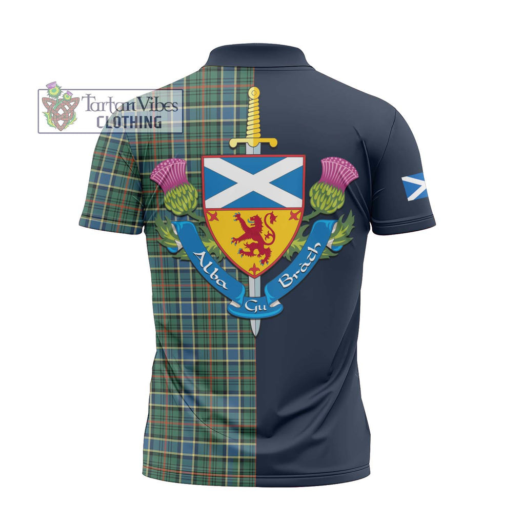 Tartan Vibes Clothing Ogilvie (Ogilvy) Hunting Ancient Tartan Zipper Polo Shirt with Scottish Lion Royal Arm Half Style