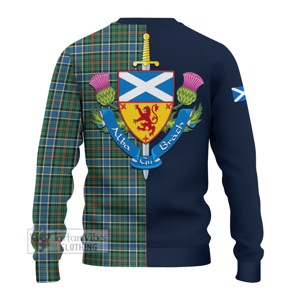 Tartan Vibes Clothing Ogilvie (Ogilvy) Hunting Ancient Tartan Knitted Sweater with Scottish Lion Royal Arm Half Style