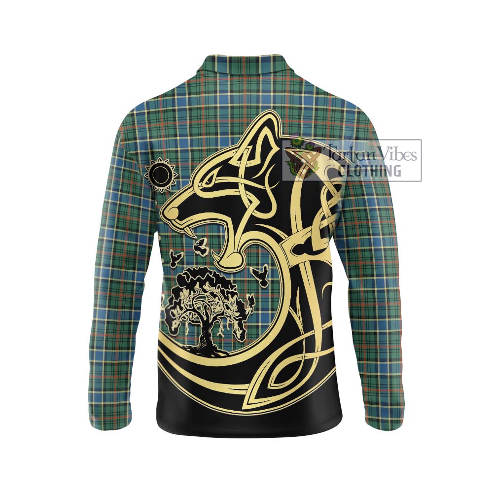 Ogilvie (Ogilvy) Hunting Ancient Tartan Long Sleeve Polo Shirt with Family Crest Celtic Wolf Style - Tartanvibesclothing Shop