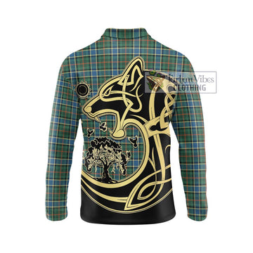 Ogilvie (Ogilvy) Hunting Ancient Tartan Long Sleeve Polo Shirt with Family Crest Celtic Wolf Style