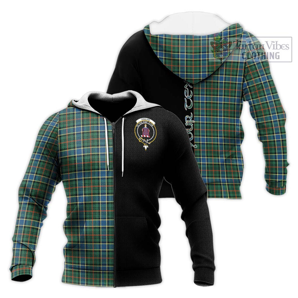 Ogilvie (Ogilvy) Hunting Ancient Tartan Knitted Hoodie with Family Crest and Half Of Me Style Unisex Knitted Zip Hoodie - Tartanvibesclothing Shop